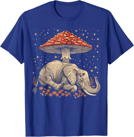 Cute Elephant Animal Cottagecore Aesthetic Mushroom Witchy T-Shirt - T-Shirt | Royal