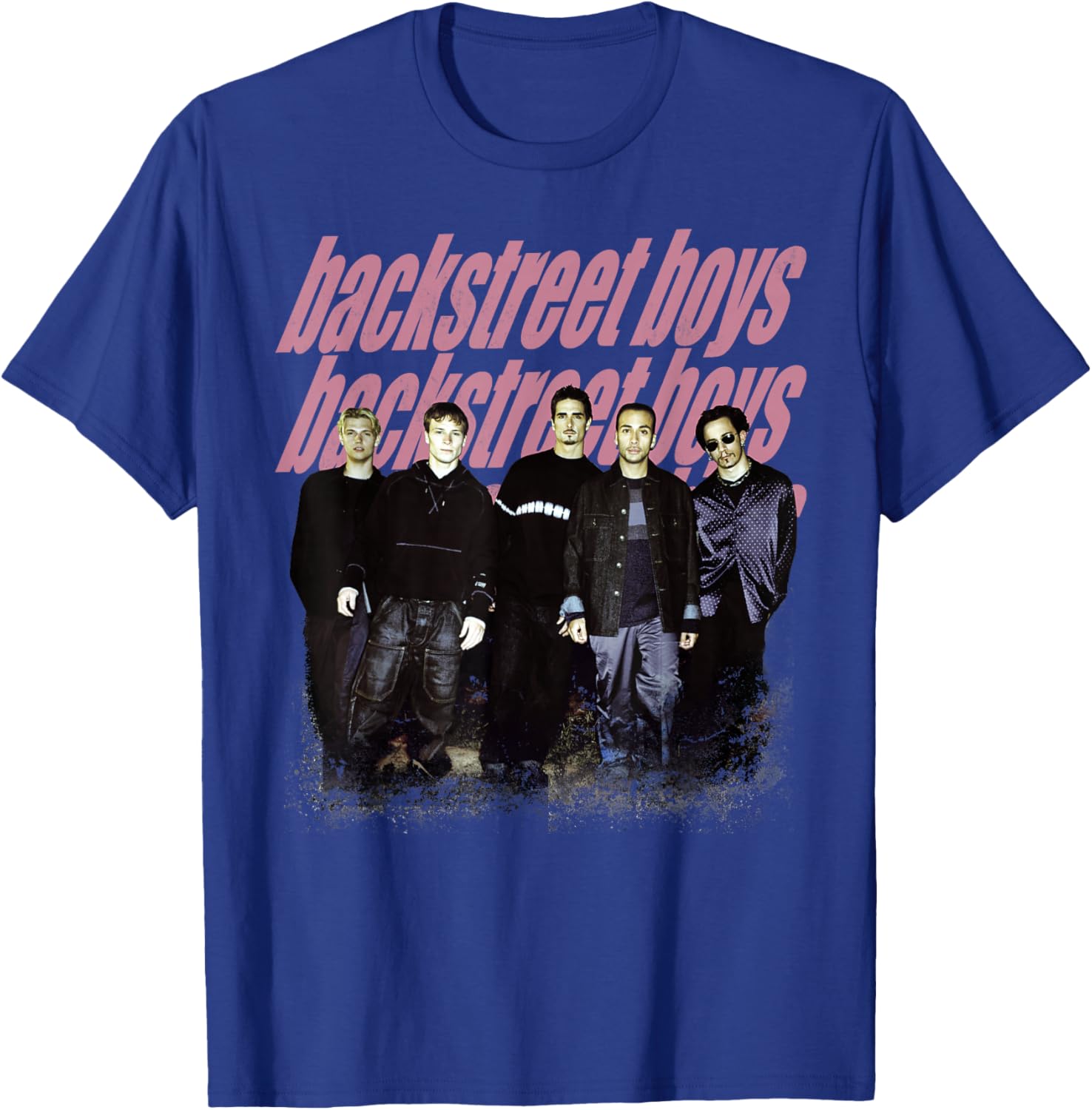 Backstreet Boys – Group Photo Repeat Logo Dark Heather Grey T-Shirt - T-Shirt | Royal
