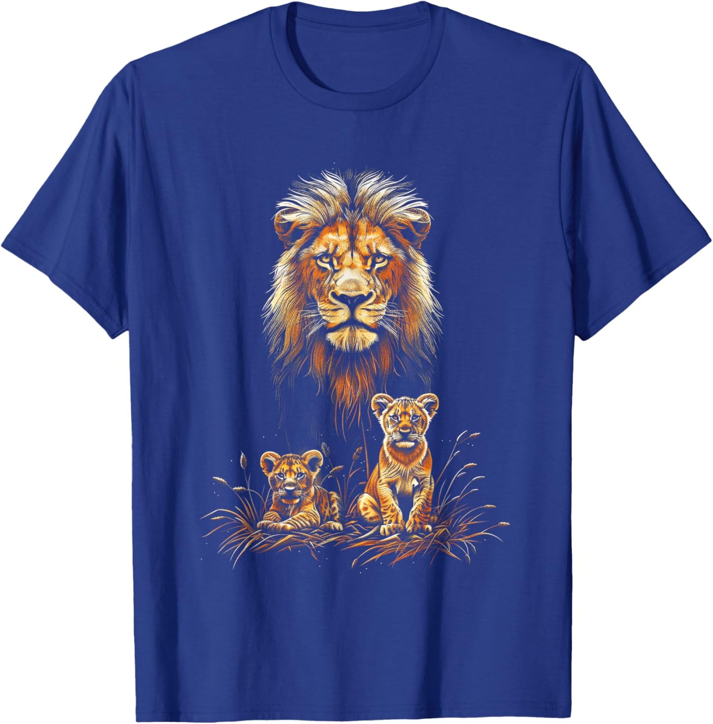 Lion Father Cubs Majestically Wildlife Jungle T-Shirt - T-Shirt | Royal