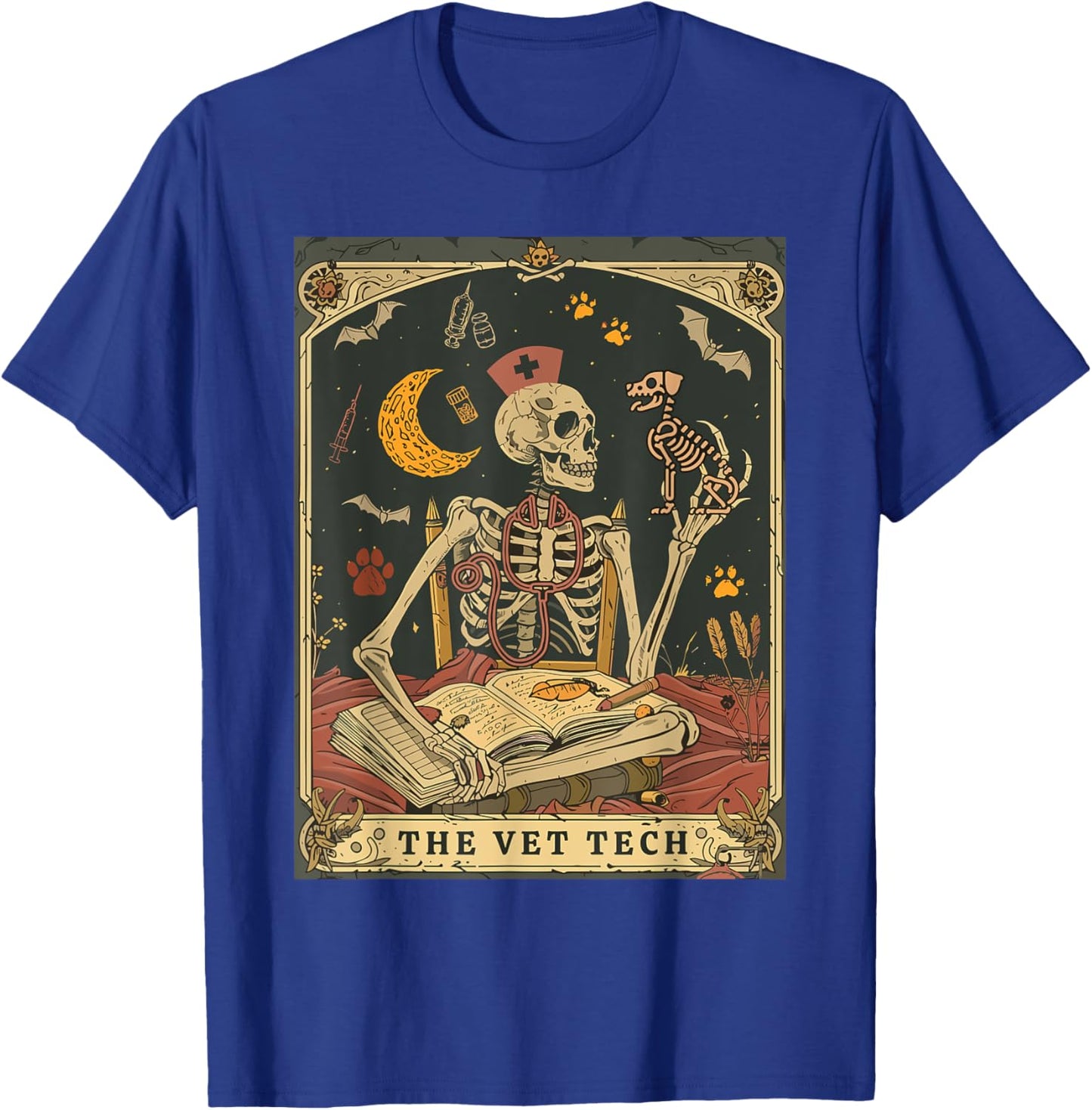 Veterinary Medicine Skeleton Tarot Vet Halloween Vet Staff T-Shirt - T-Shirt | Royal