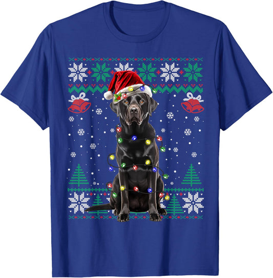 Black Lab Labrador Christmas Santa Hat Dog Ugly Sweater Women Kids T-Shirt - T-Shirt | Royal