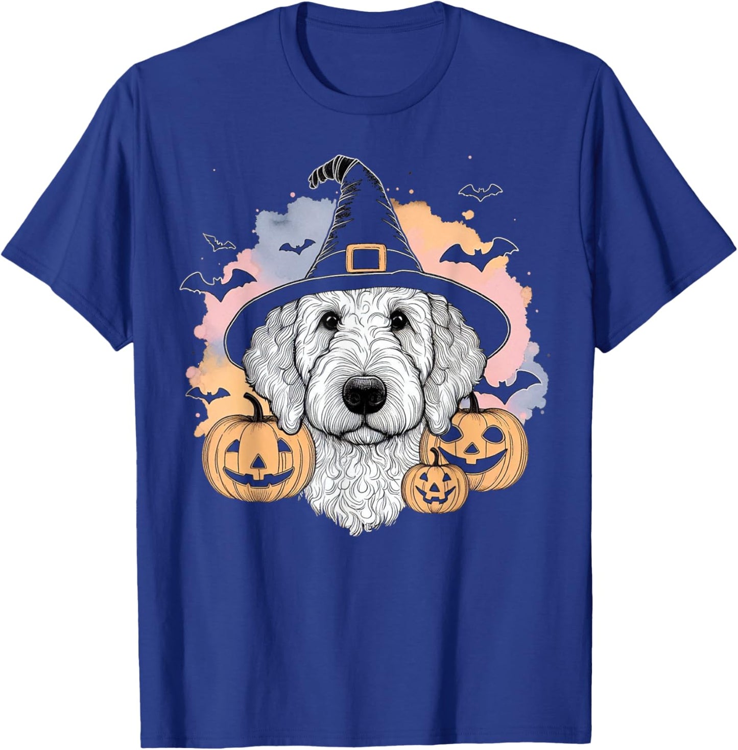 Halloween Goldendoodle Witch & Pumpkins Bats Spooky Holiday T-Shirt - T-Shirt | Royal