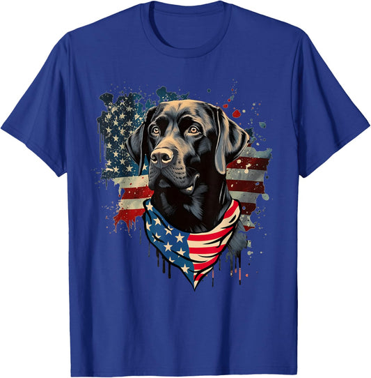 American Black Labrador Retriever USA Flag Vintage Dog Lover T-Shirt - T-Shirt | Royal