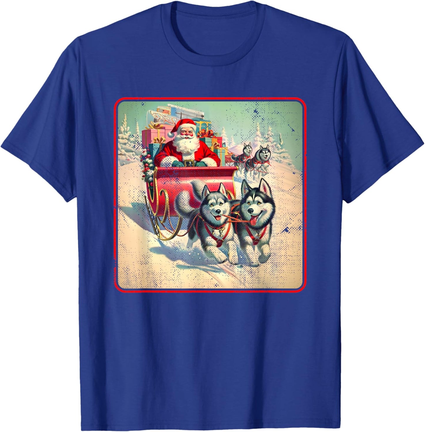 Siberian Husky Family Christmas Huskies Pulling Santa Sleigh T-Shirt - T-Shirt | Royal