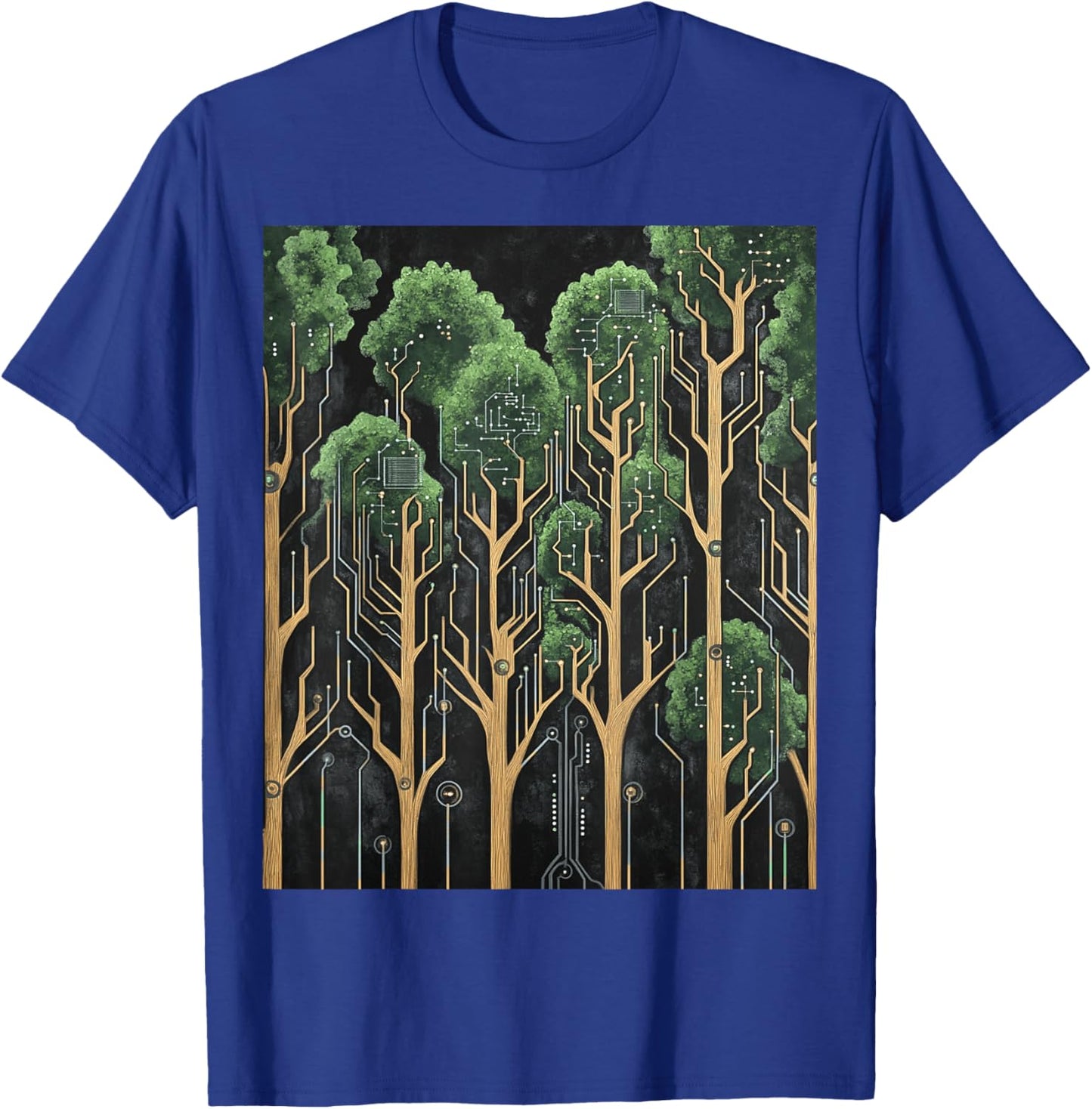 Tech-Nature Fusion Circuit Board Design T-Shirt - T-Shirt | Royal