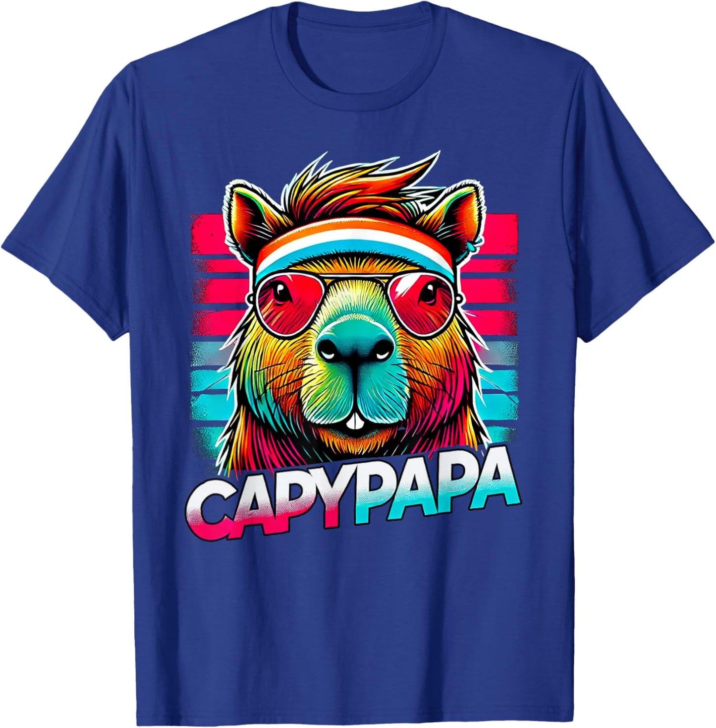 Capypapa - Capybara Papa Retro Disco Workout Father's Day T-Shirt - T-Shirt | Royal