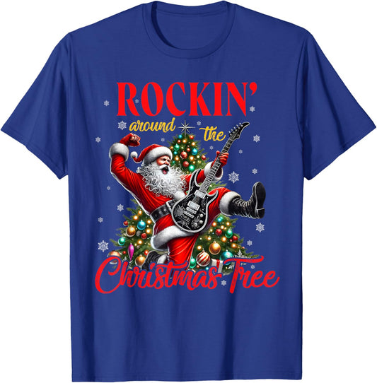 Rocking Around the Christmas Tree Santa Rock And Roll Guitar T-Shirt - T-Shirt | Royal
