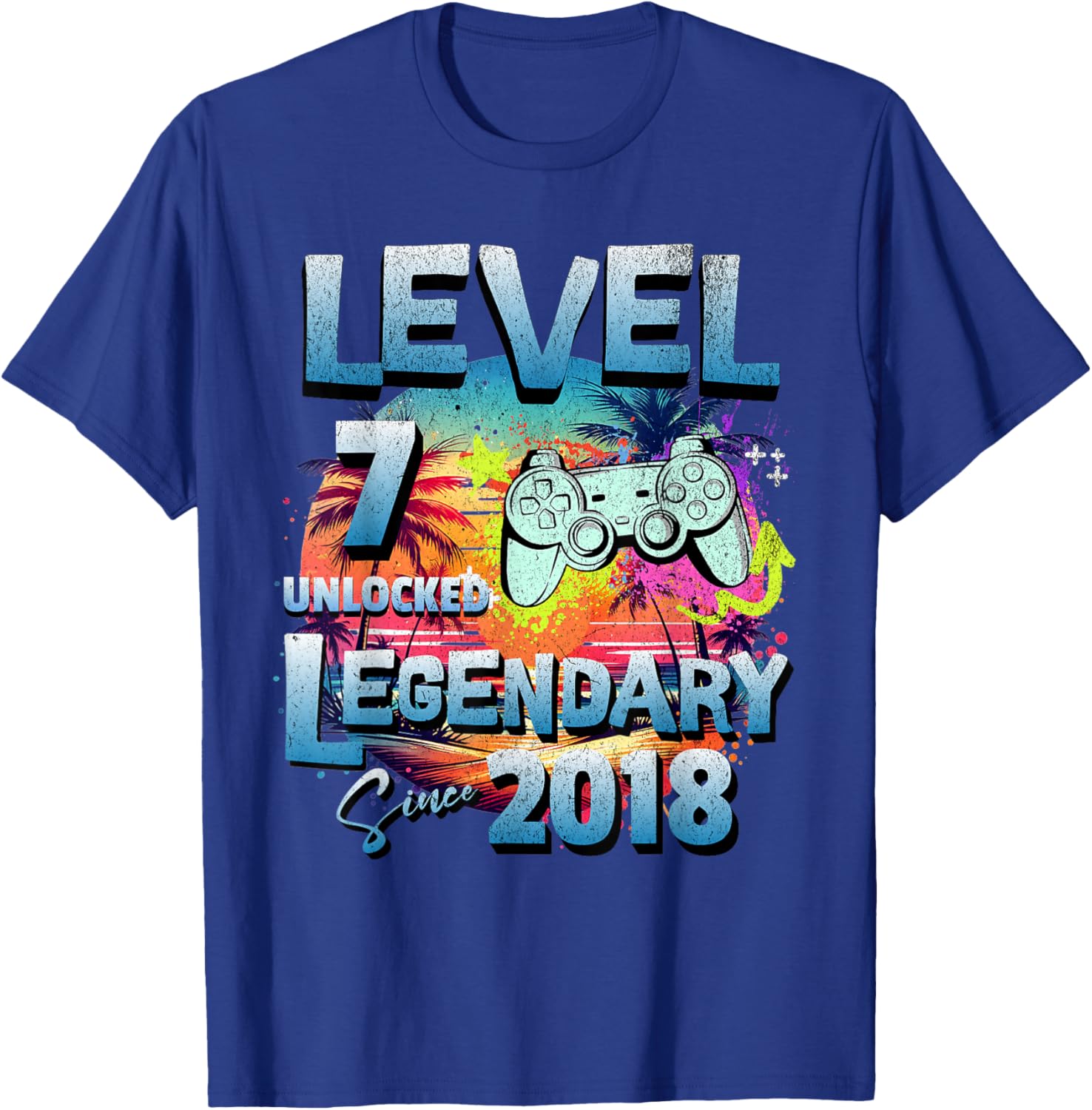 Level 7 years old unlocked since 2018 Legendary birthday T-Shirt - T-Shirt | Royal