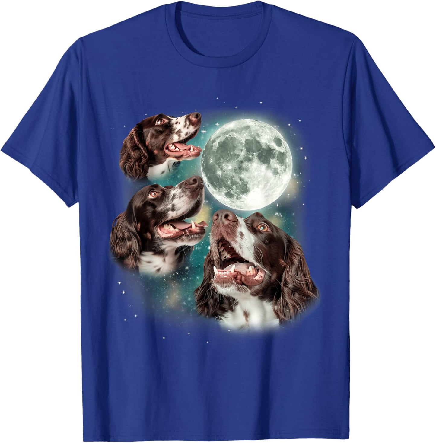 Three English Springer Spaniel Moon | 3 Howling Dogs Canine T-Shirt - T-Shirt | Royal