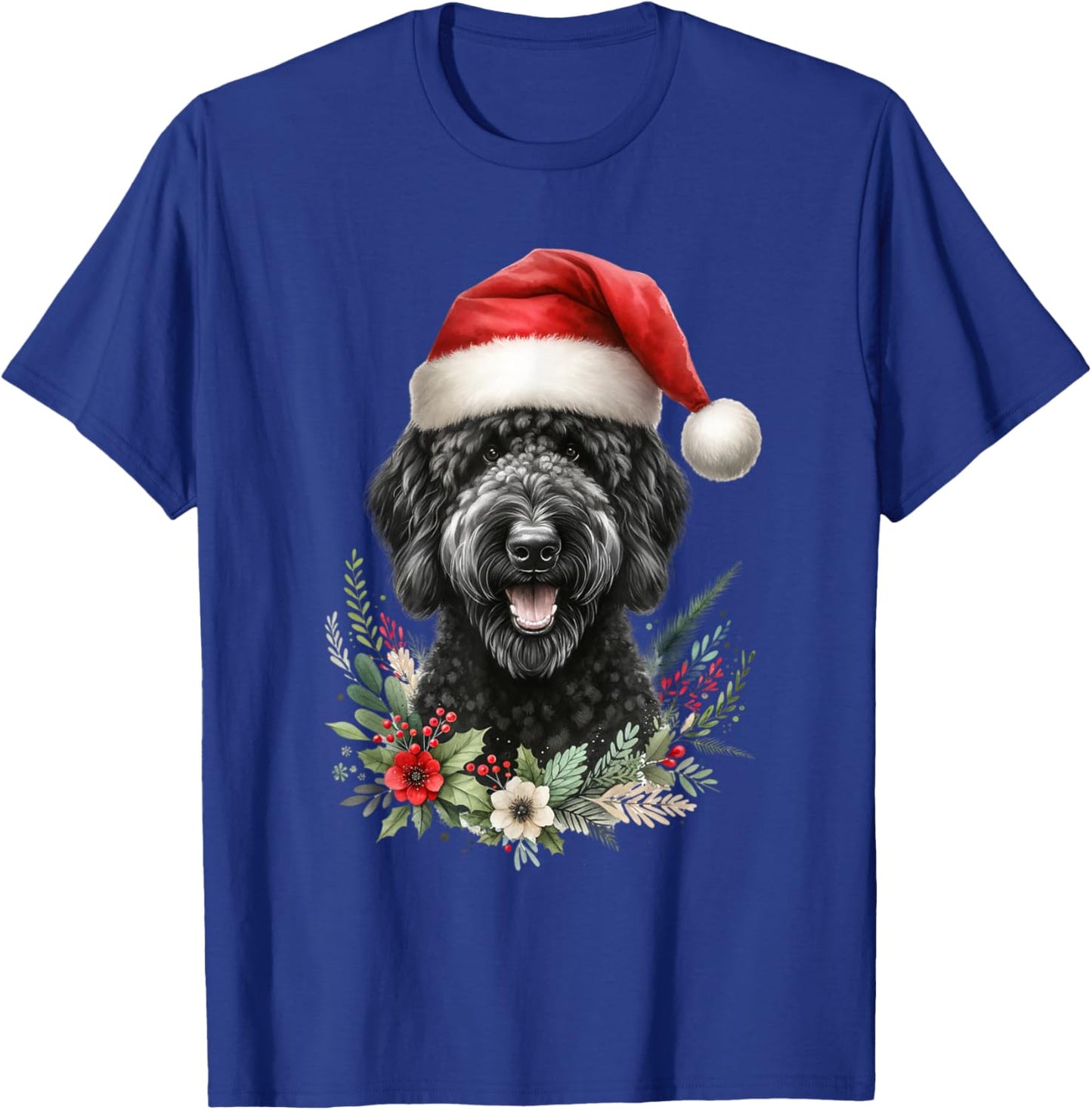 Christmas Black Labradoodle Dog Watercolor Artwork T-Shirt - T-Shirt | Royal