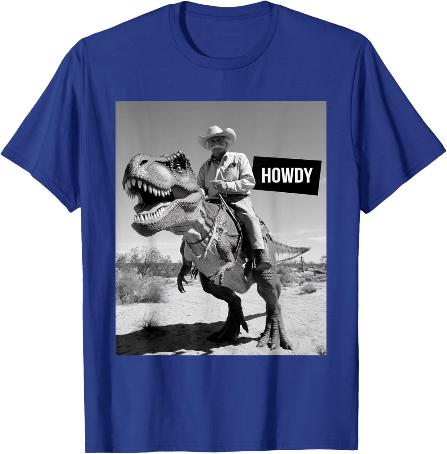 Funny Country Cowboy Riding Dinosaur Howdy T-Shirt - T-Shirt | Royal