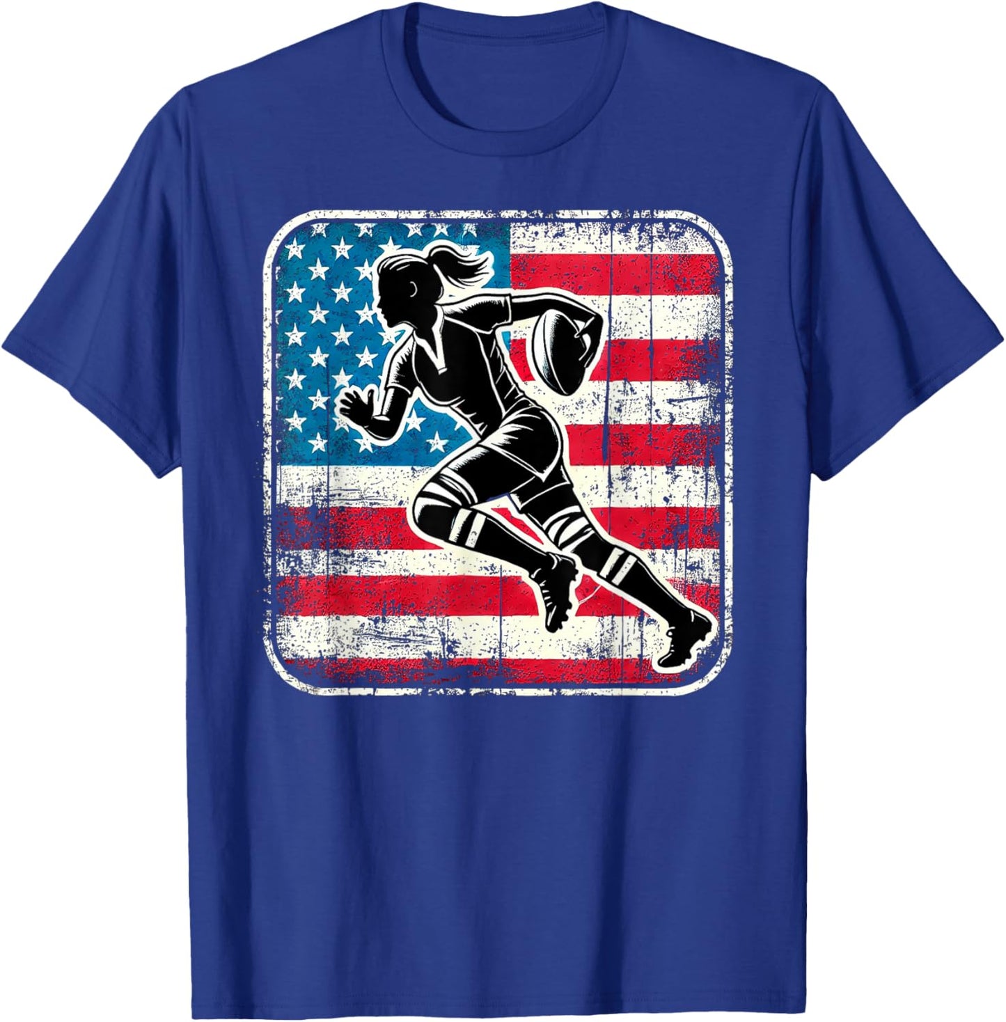 AMERICAN RUGBY Player Woman Flag USA United States T-Shirt - T-Shirt | Royal