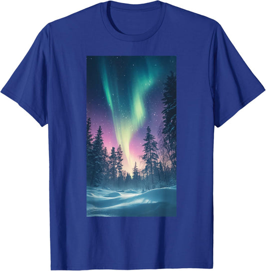 Northern Lights Snowy Forest Aurora borealis T-Shirt - T-Shirt | Royal