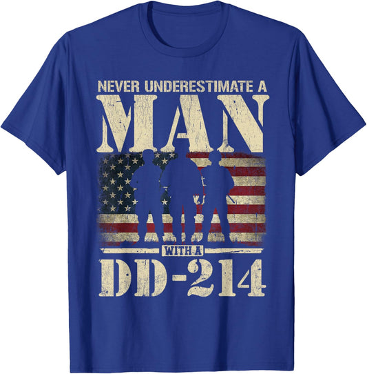 DD 214 Alumni Never Underestimate An Old Man With A DD-214 T-Shirt - T-Shirt | Royal