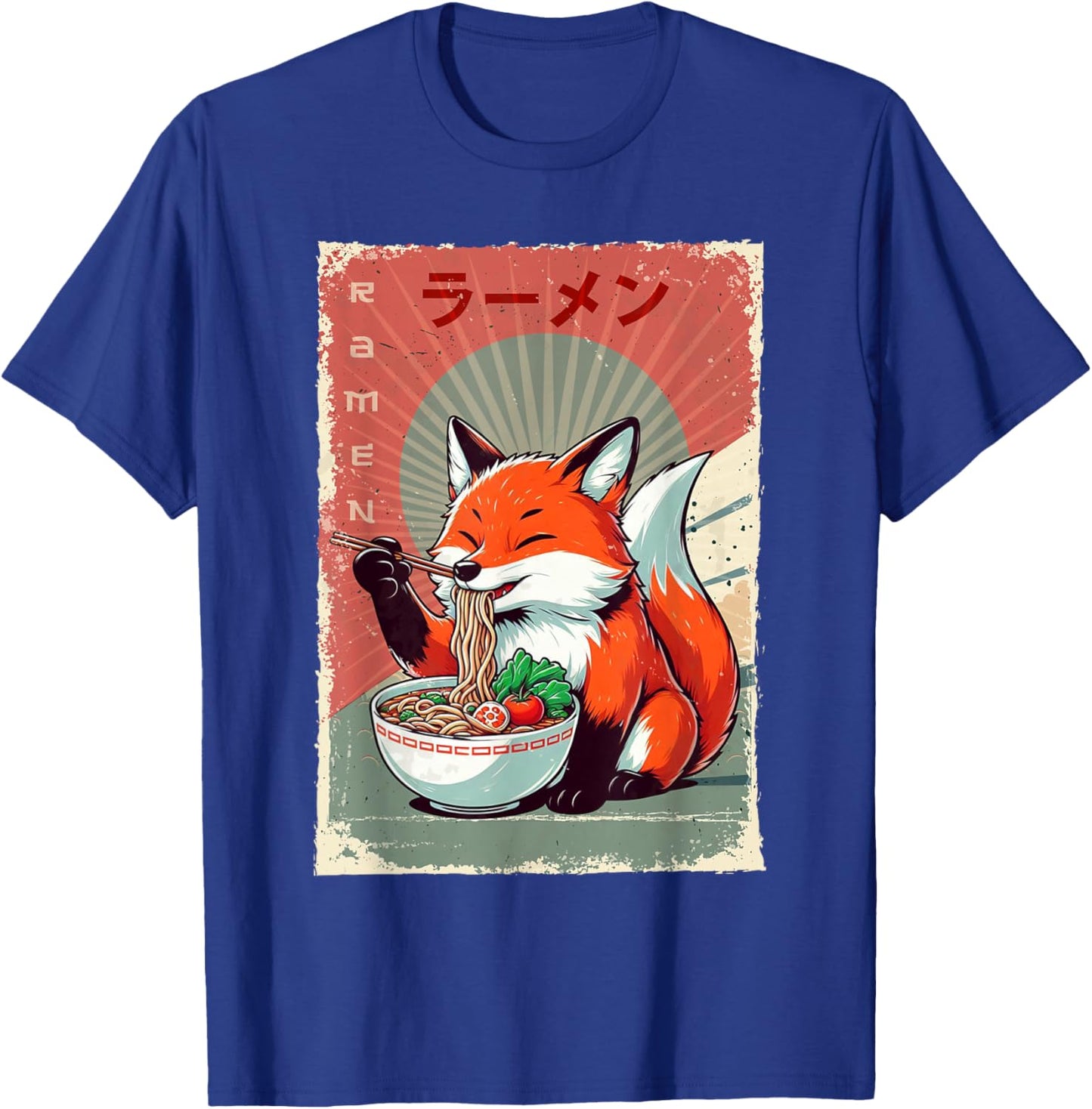 Fox Eating Ramen Japanese Noodles Soup T-Shirt - T-Shirt | Royal