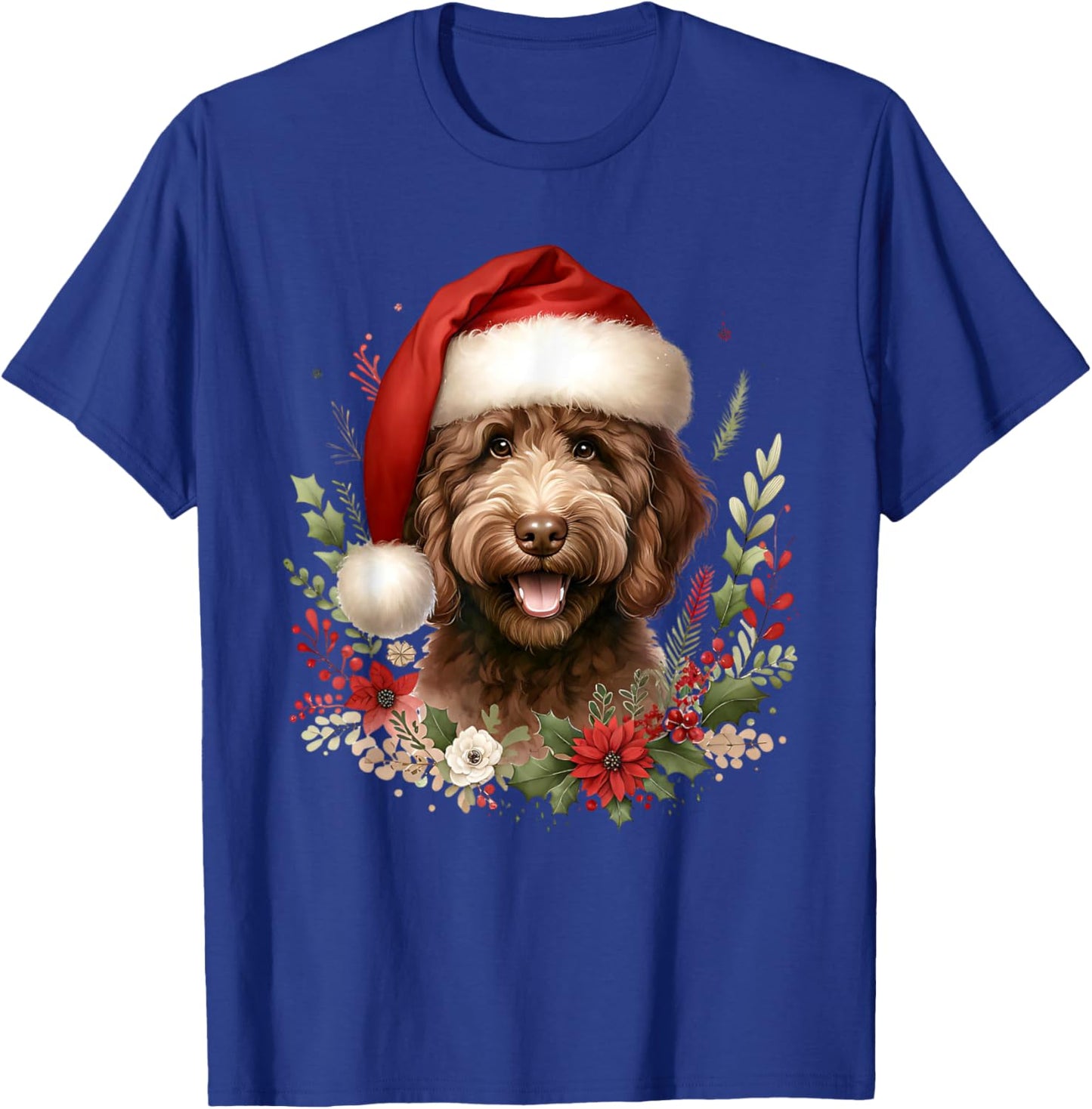 Christmas Chocolate Labradoodle Dog Watercolor Artwork T-Shirt - T-Shirt | Royal