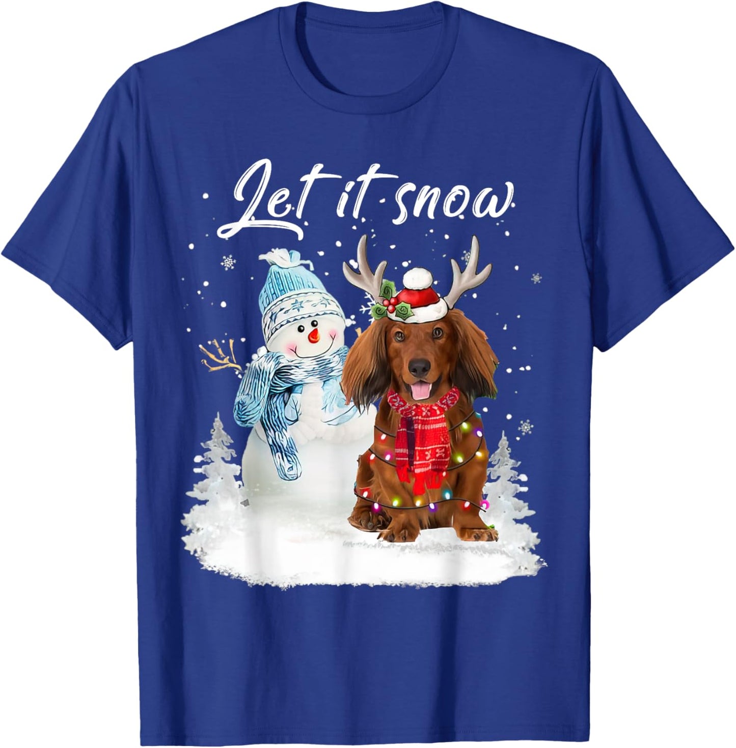 Red Long Haired Dachshund Santa Dog Christmas Snowman Xmas T-Shirt - T-Shirt | Royal