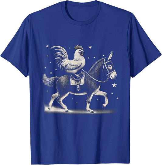 Funny Chicken Riding Donkey Chicken Lover T-Shirt - T-Shirt | Royal