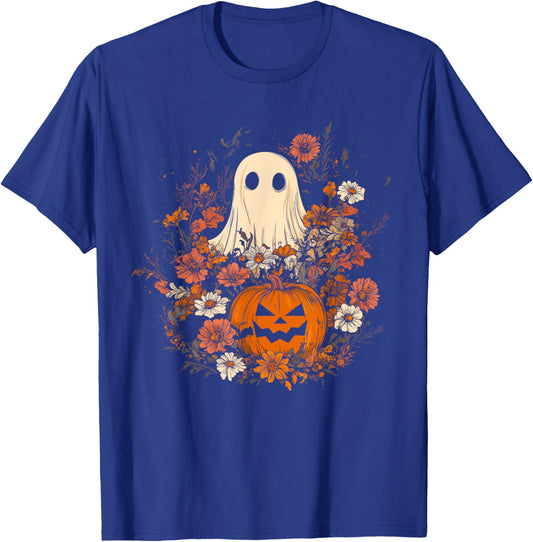 Vintage Floral Ghost Halloween Ghost in the Forest Gothic T-Shirt - T-Shirt | Royal