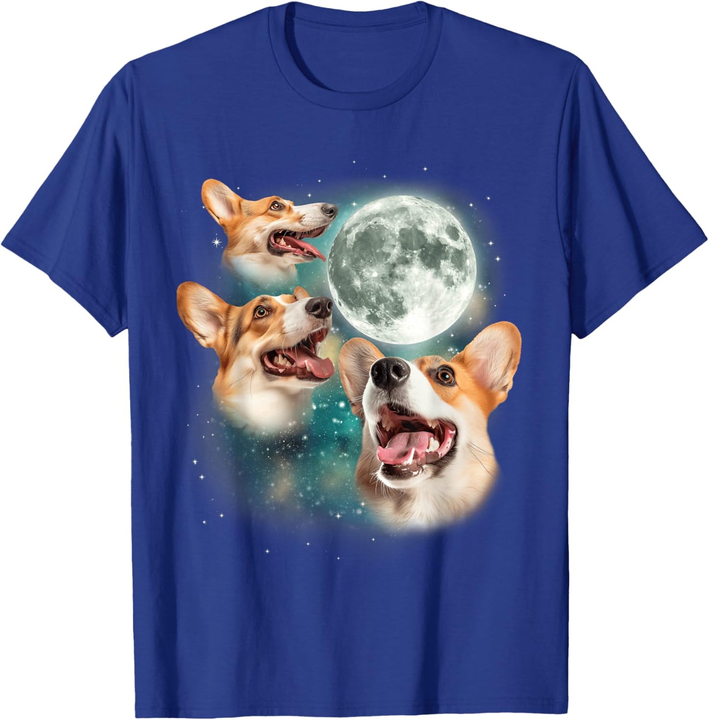 Three Corgi Moon | 3 Cute Corgi Pups Howling Dog Meme Canine T-Shirt - T-Shirt | Royal
