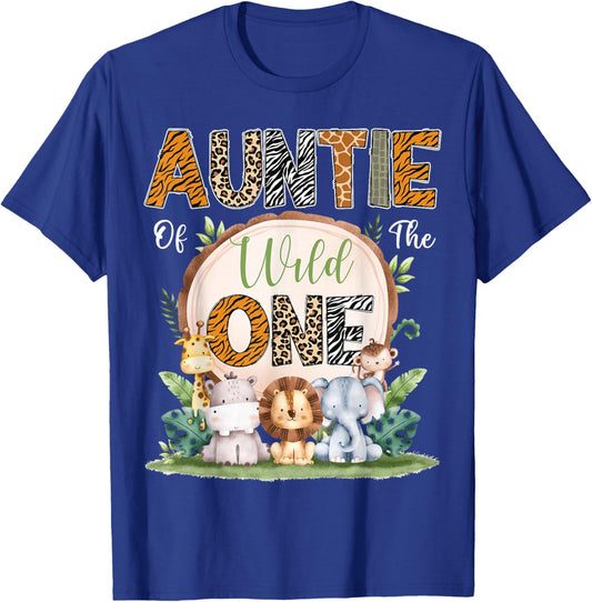Auntie Of The Wild One First Birthday Safari Woodland T-Shirt - T-Shirt | Royal