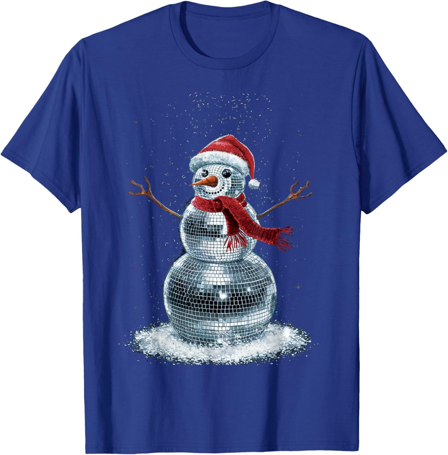 Snowman Christmas Retro Santa Hat Disco Ball Matching Family T-Shirt - T-Shirt | Royal