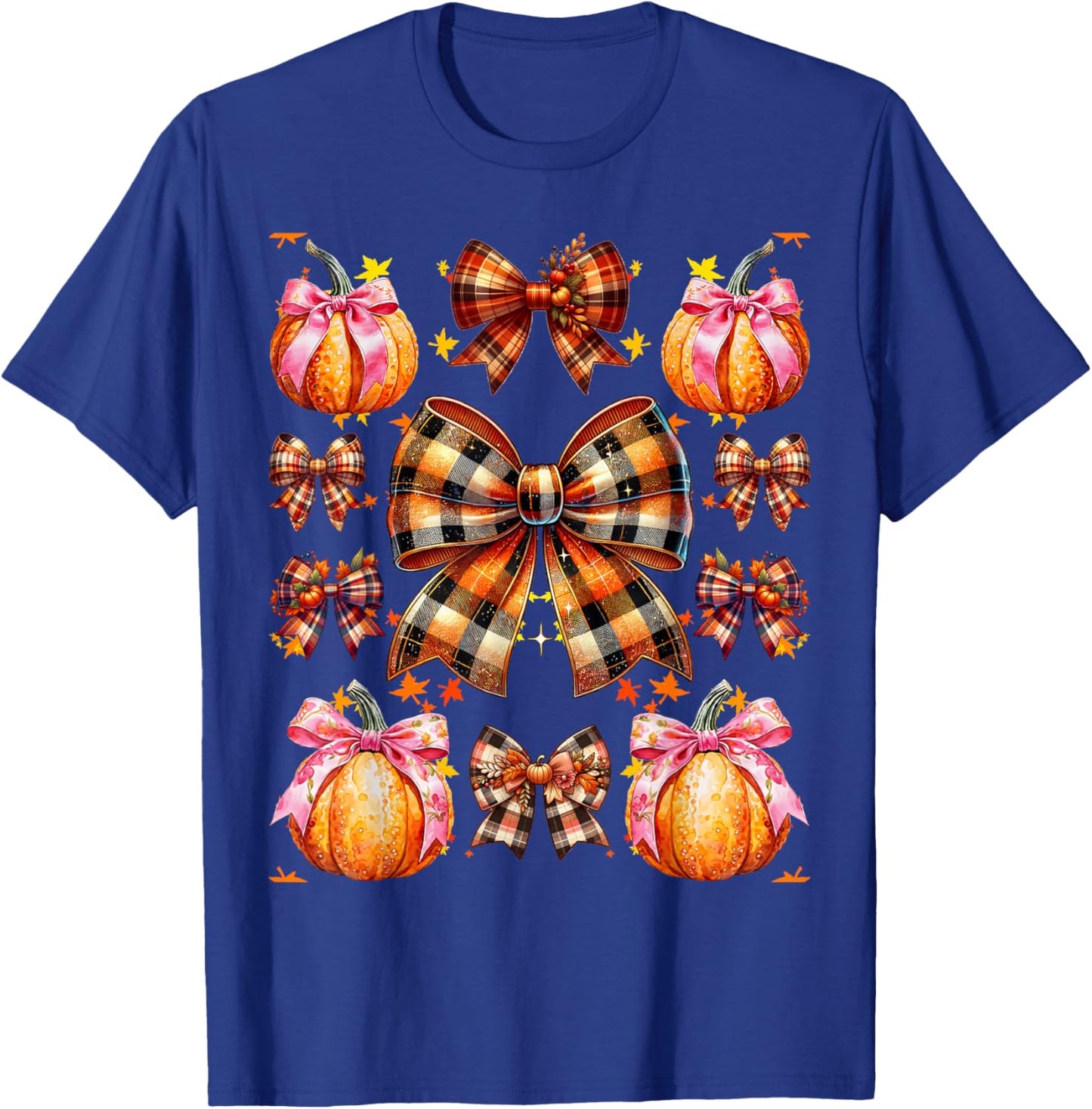 Coquette Bow Pumpkin Season Thanksgiving Autumn Fall Leaves T-Shirt - T-Shirt | Royal
