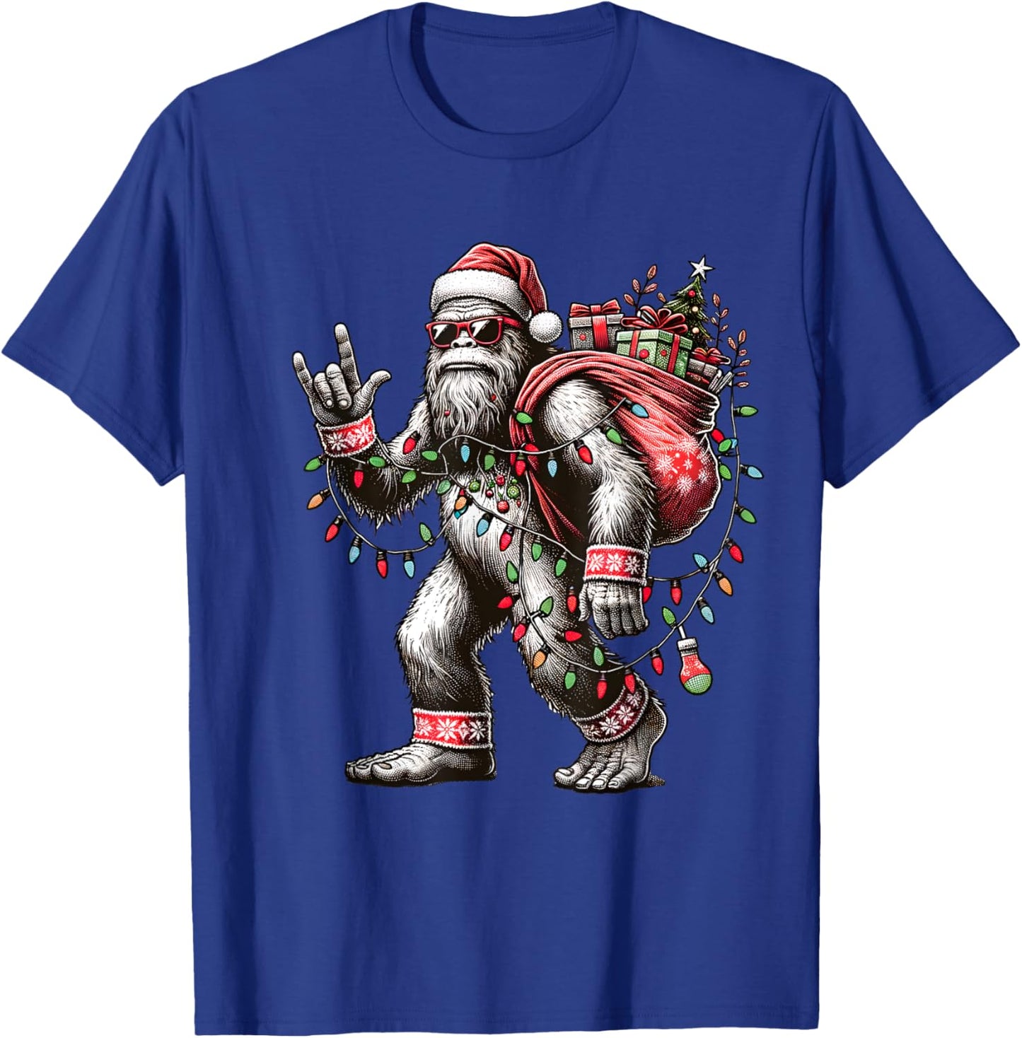 Funny Bigfoot Christmas Santa Sasquatch with Lights T-Shirt - T-Shirt | Royal