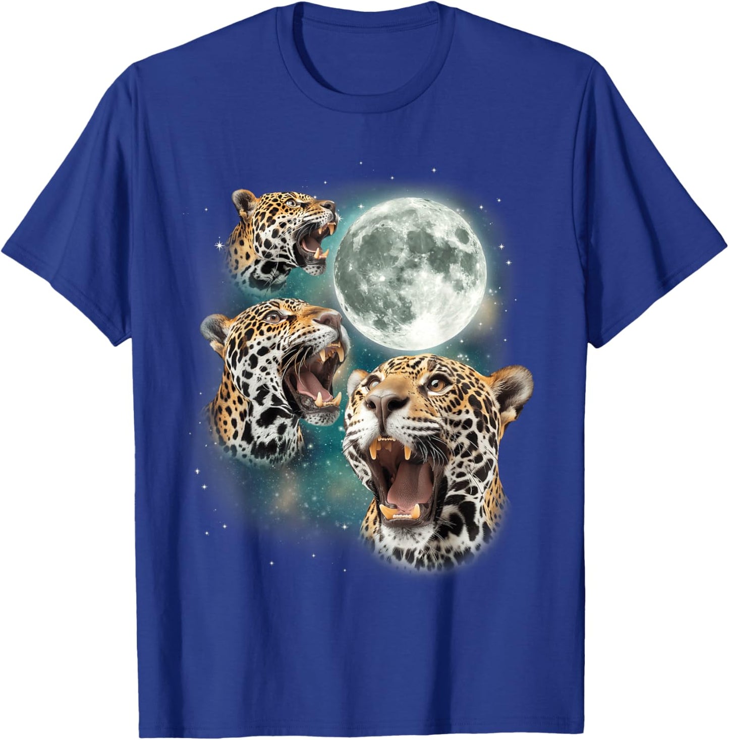 Three Jaguar Moon | 3 Howling Big Cats Forest Animal Graphic T-Shirt - T-Shirt | Royal