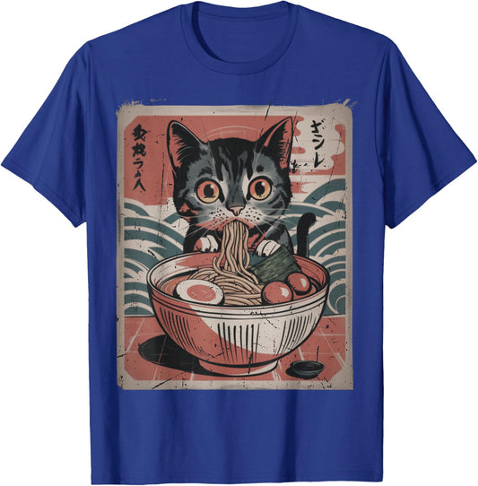 Cute Kitten Kawaii cat Ramen Bowl Japanese Art Design T-Shirt - T-Shirt | Royal