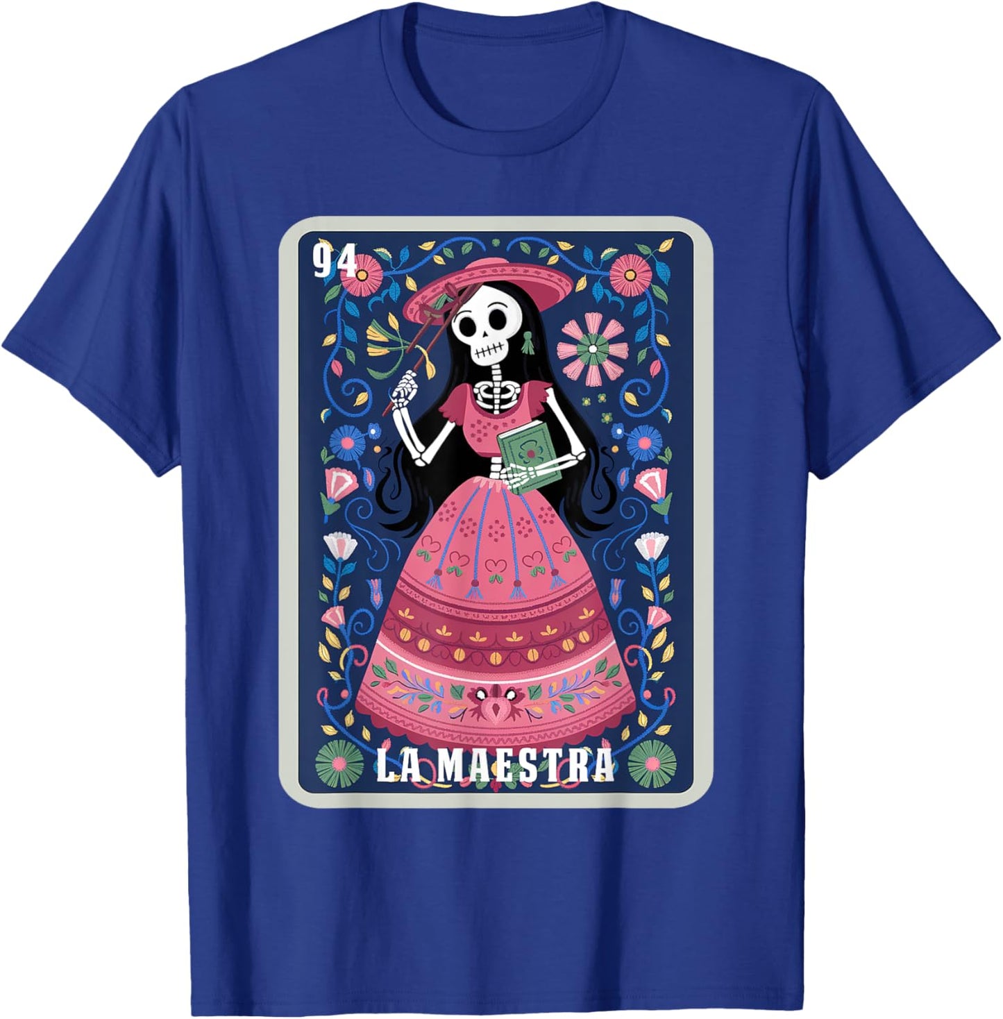 La Maestra Halloween Mexican Bingo Card Teacher Lottery Card T-Shirt - T-Shirt | Royal