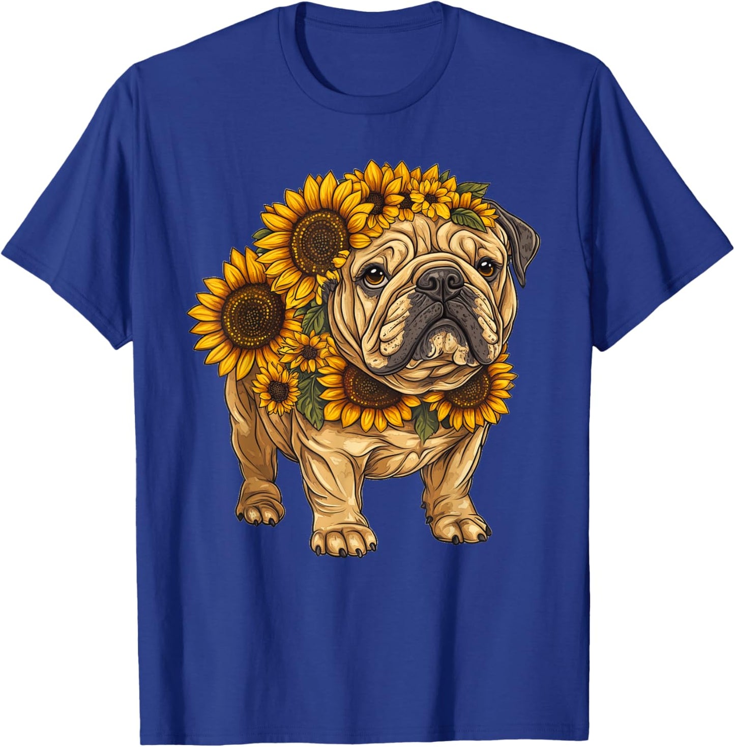 Sunflower English Bulldog Dog Flower Gardening Floral T-Shirt - T-Shirt | Royal