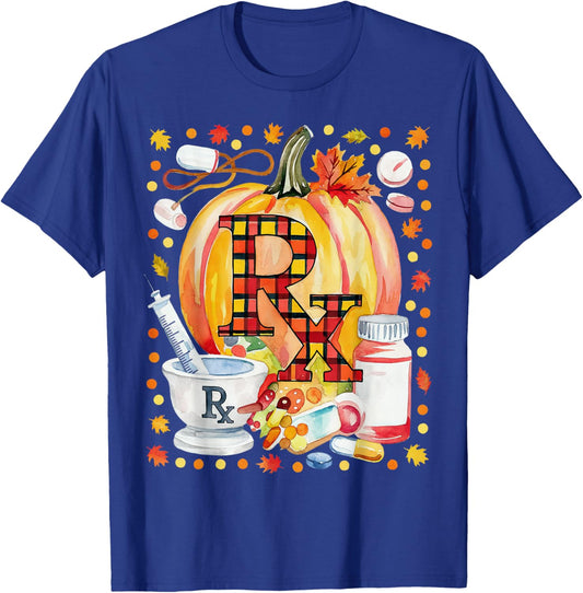 CPhT Pharmacy Technician Fall Autumn Leaves Pumpkin Season T-Shirt - T-Shirt | Royal