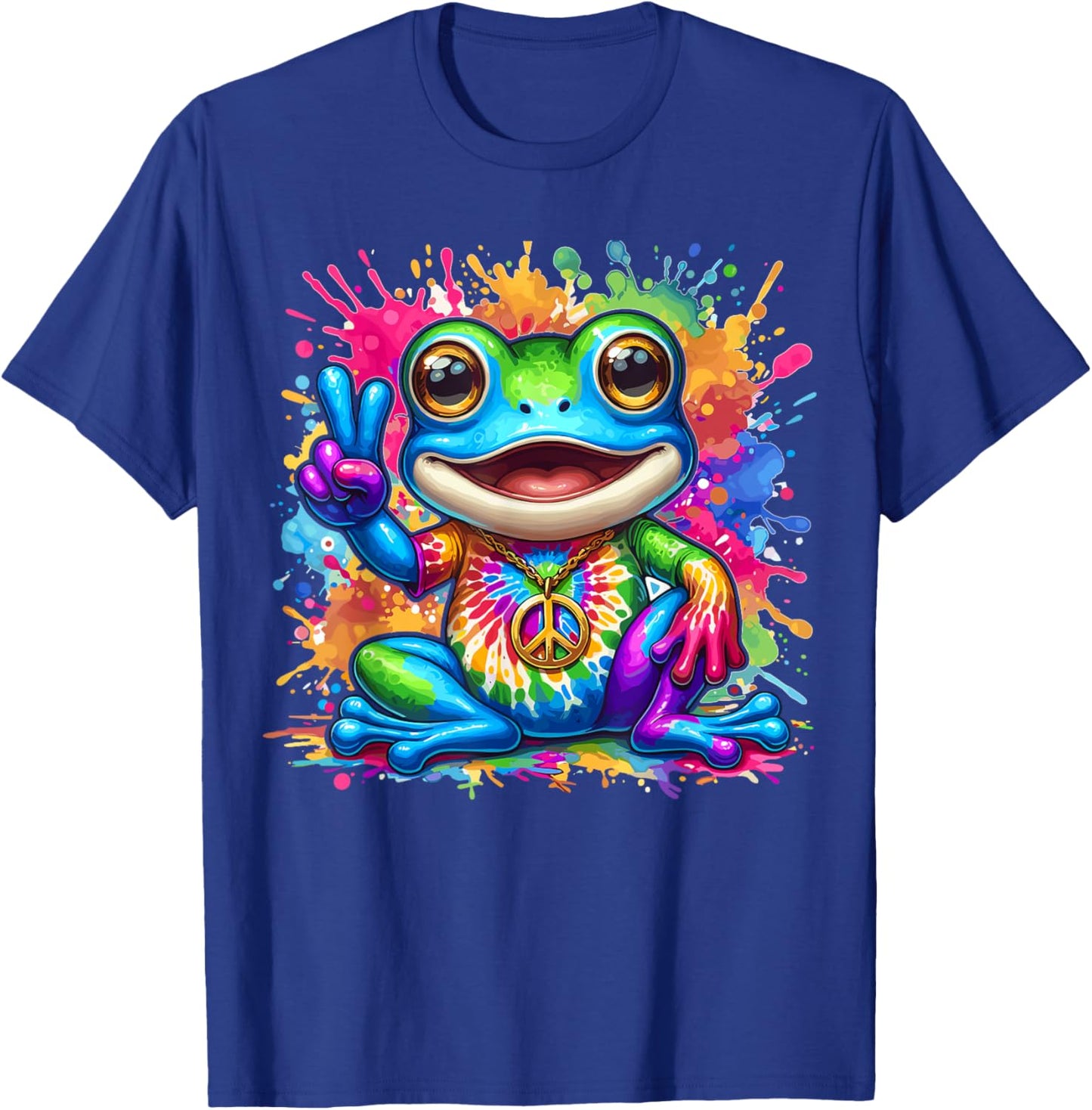 Magical and Funny Hippie Gifts Tie-Dye Frog Peace Sign Hippie T-Shirt - T-Shirt | Royal