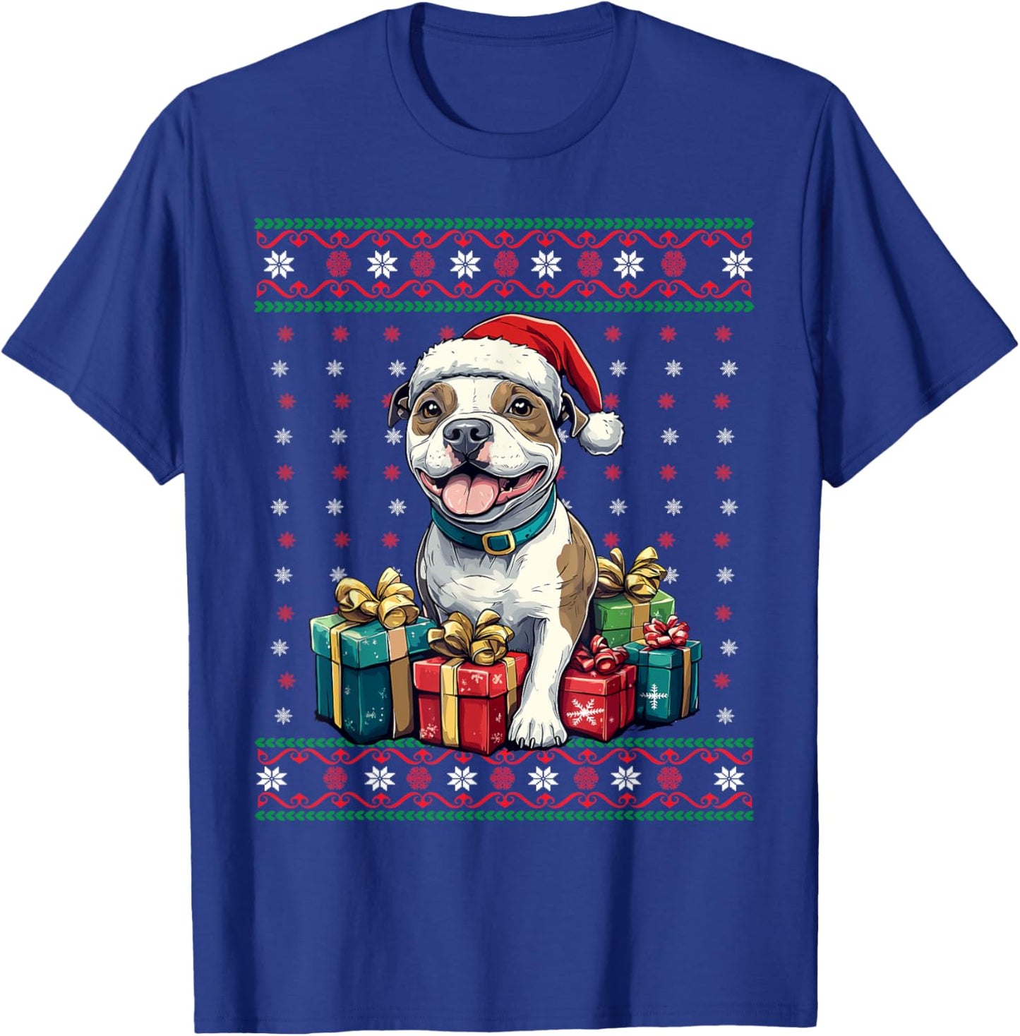 Amstaff Santa Hat Xmas American Staffordshire Ugly Christmas T-Shirt - T-Shirt | Royal