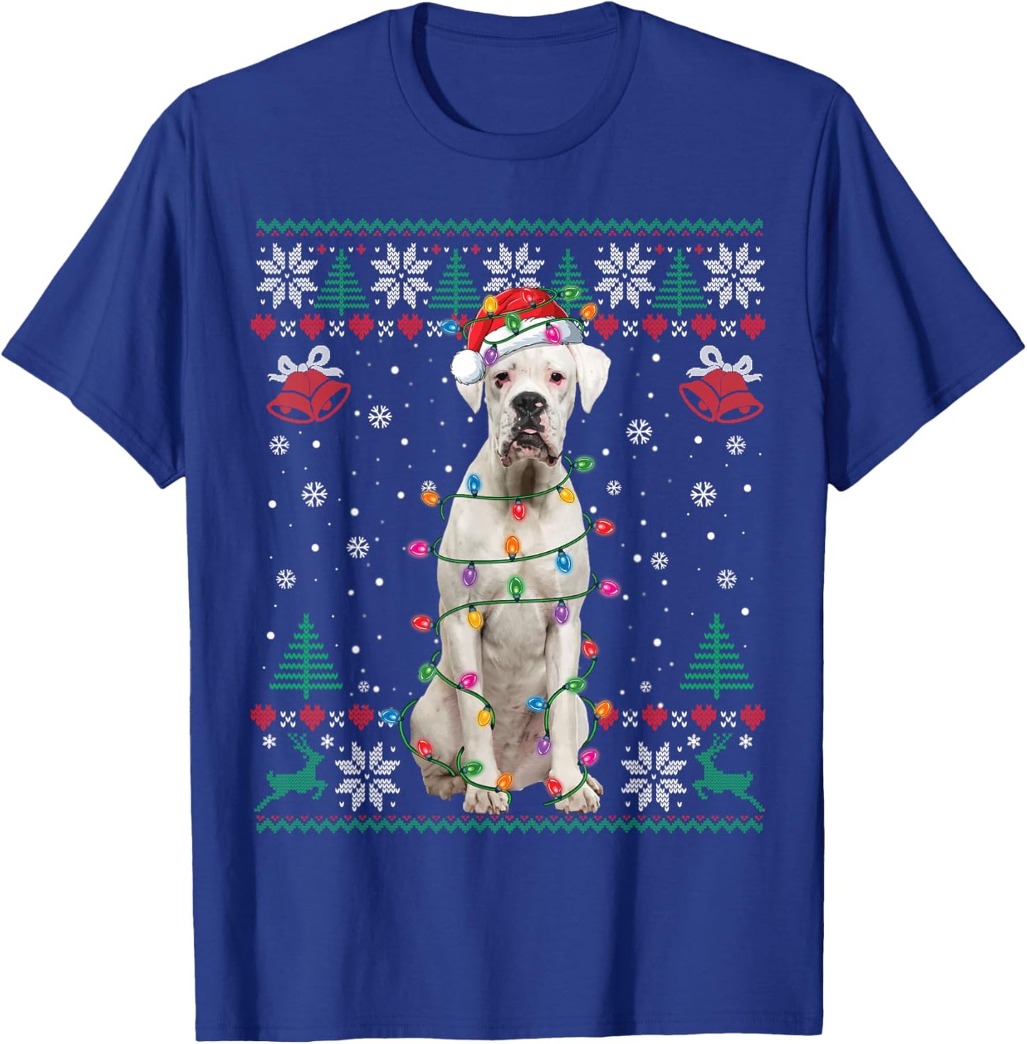 White Boxer Dog Ugly Christmas Sweater Funny Xmas T-Shirt - T-Shirt | Royal