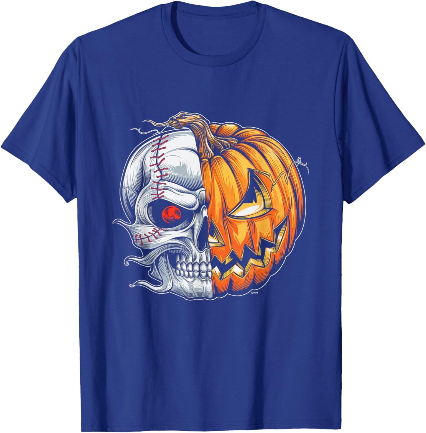 Baseball Pumpkin Skull Halloween Spooky Sugar Skull T-Shirt - T-Shirt | Royal