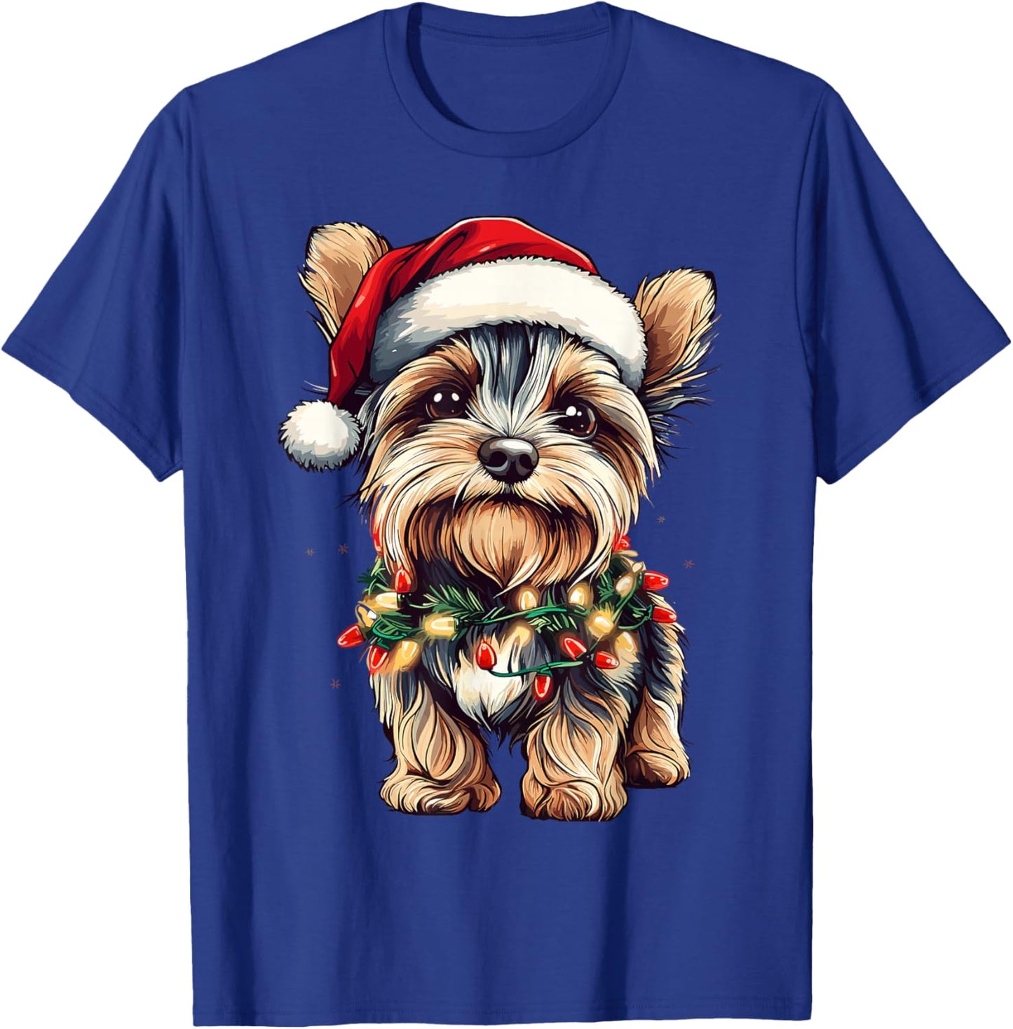 Yorkie Santa Christmas Tree Lights Xmas Yorkshire Terrier T-Shirt - T-Shirt | Royal