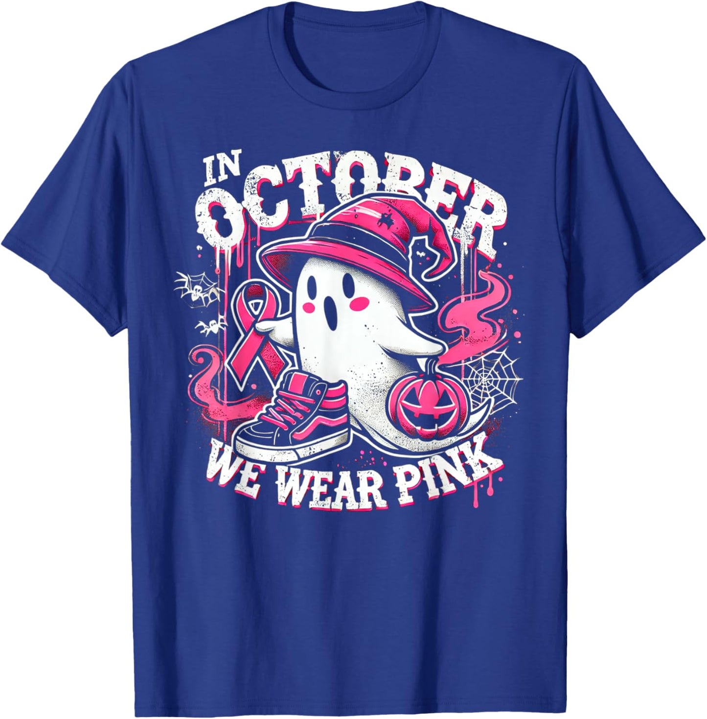 We Wear Pink in october Ghost Breast Cancer Awareness T-Shirt - T-Shirt | Royal