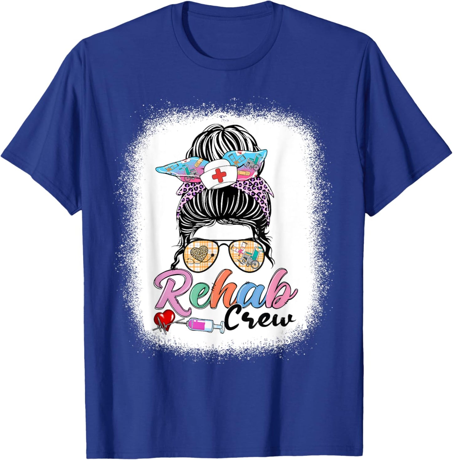 Rehab Crew Messy Bun Women Sunglasses Rehab Nurse T-Shirt - T-Shirt | Royal