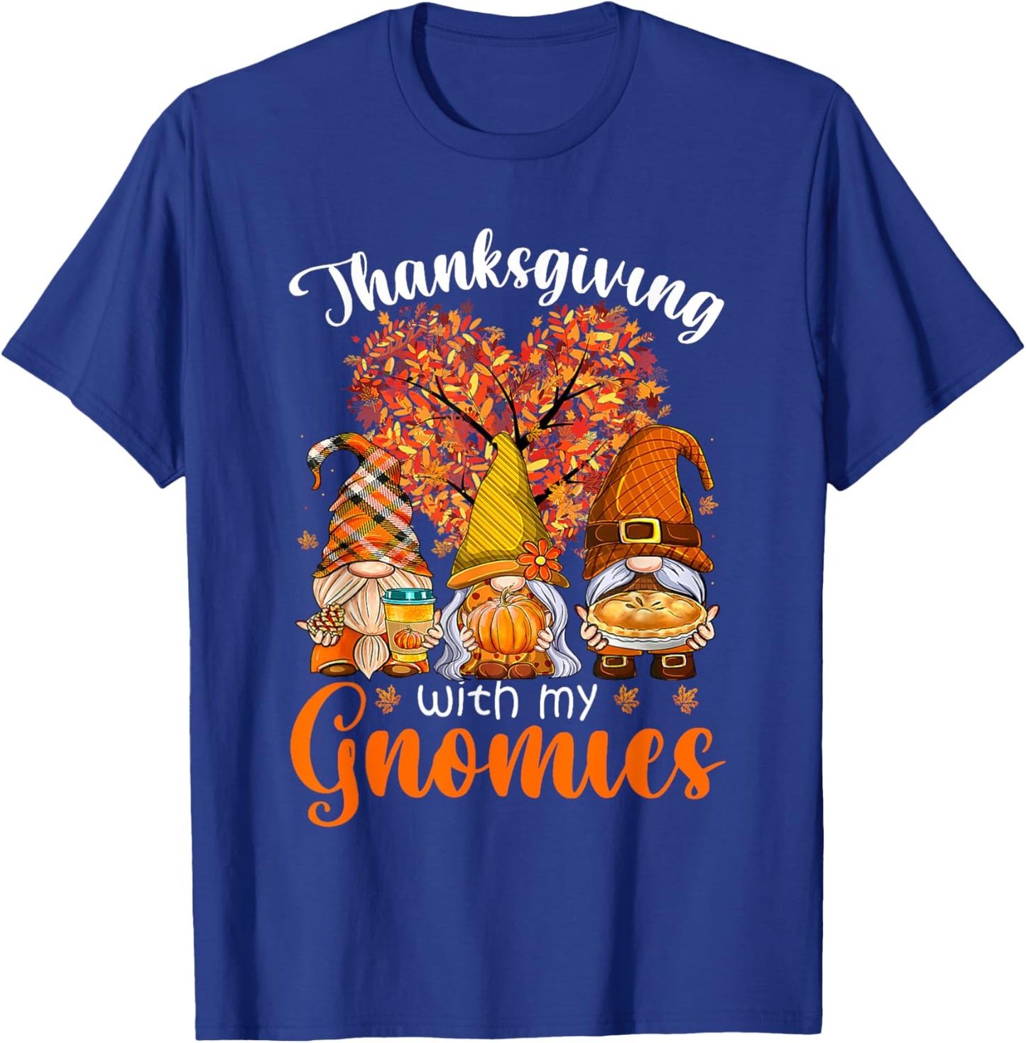 Thanksgiving With My Gnomies Autumn Fall Pumpkin Gnomes T-Shirt - T-Shirt | Royal