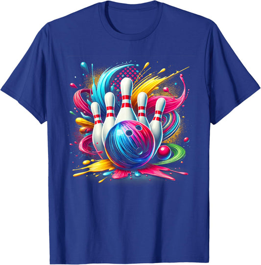 Colorful Bowling Game Day Bowling Flames Ball T-Shirt - T-Shirt | Royal