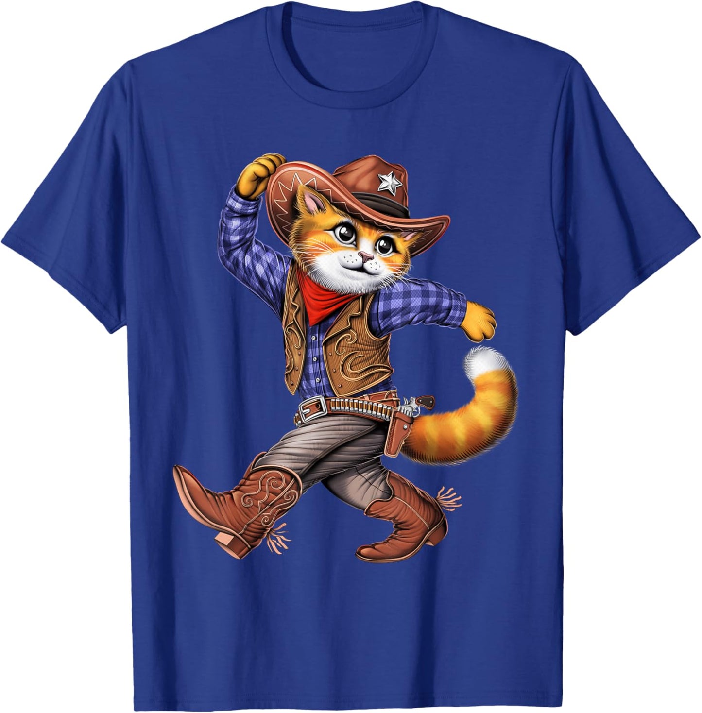 Cat Cowboy Western Country Rodeo Funny Cat T-Shirt - T-Shirt | Royal