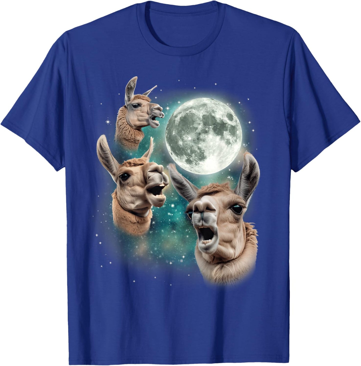 Three Llama Moon | Funny 3 Llama Howling Weird Cursed Meme T-Shirt - T-Shirt | Royal