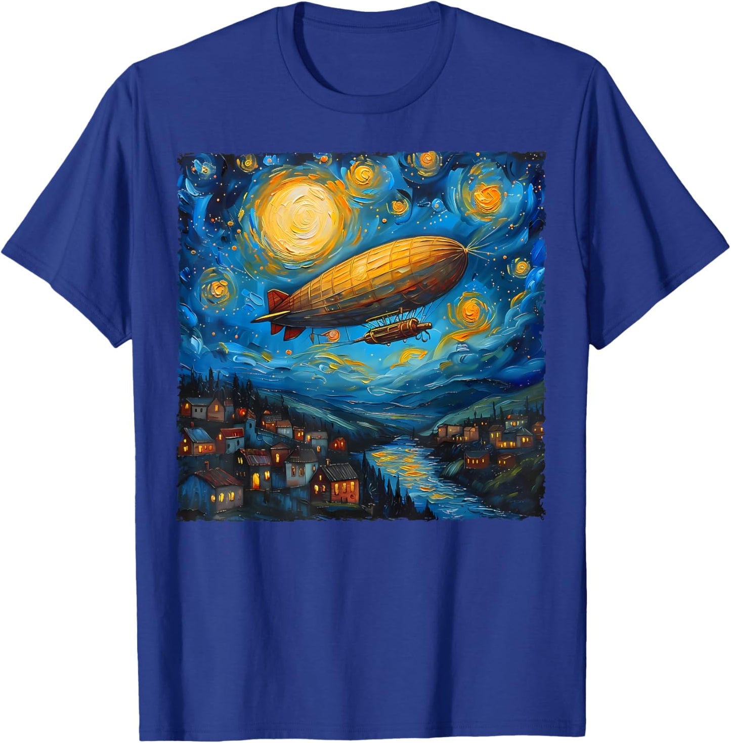 Zeppelin Van Gogh Starry Night Art Airship and Art Lovers T-Shirt - T-Shirt | Royal