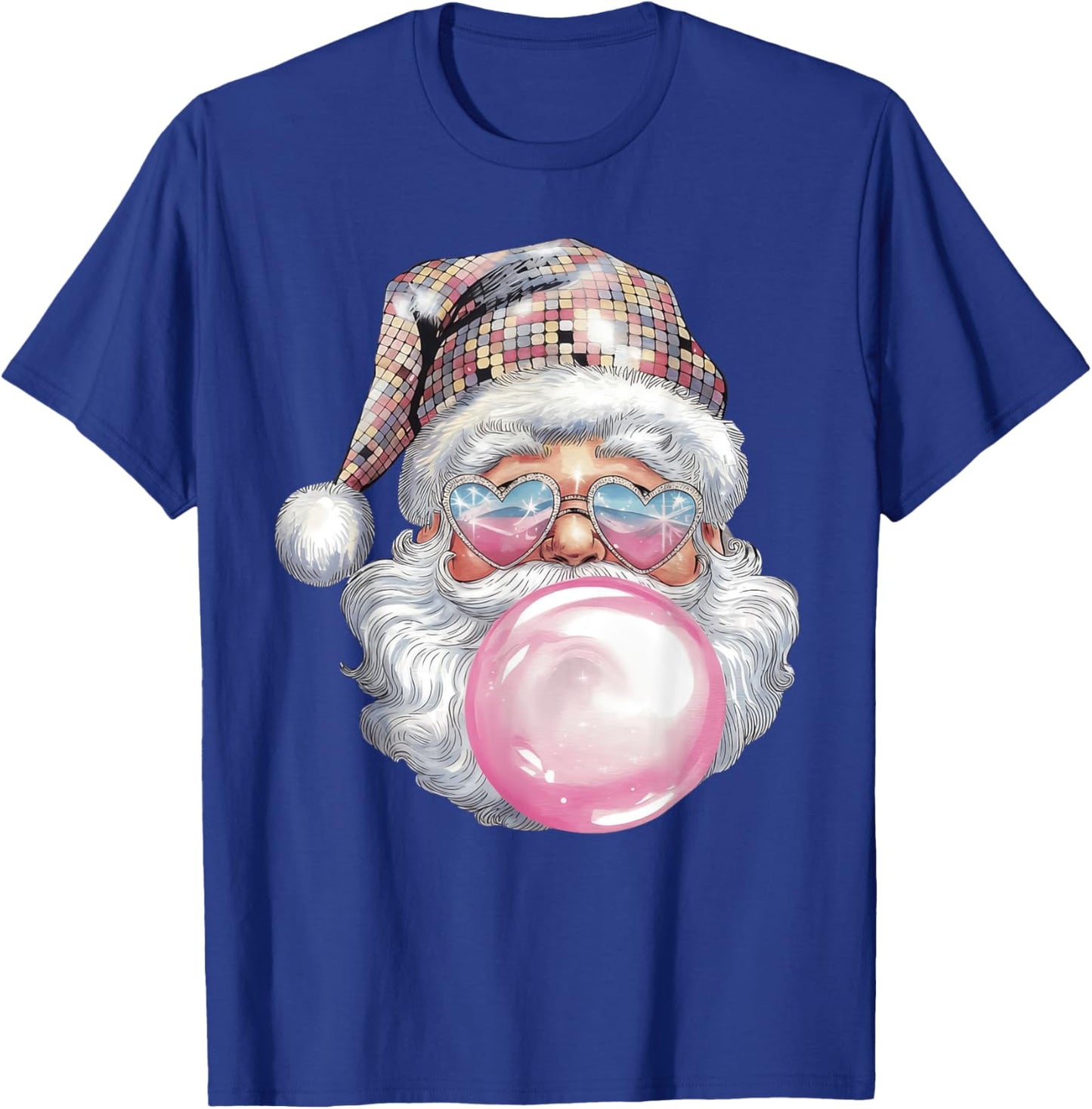 Cute Retro Santa Christmas Blowing Bubble Gum Vintage Girly T-Shirt - T-Shirt | Royal
