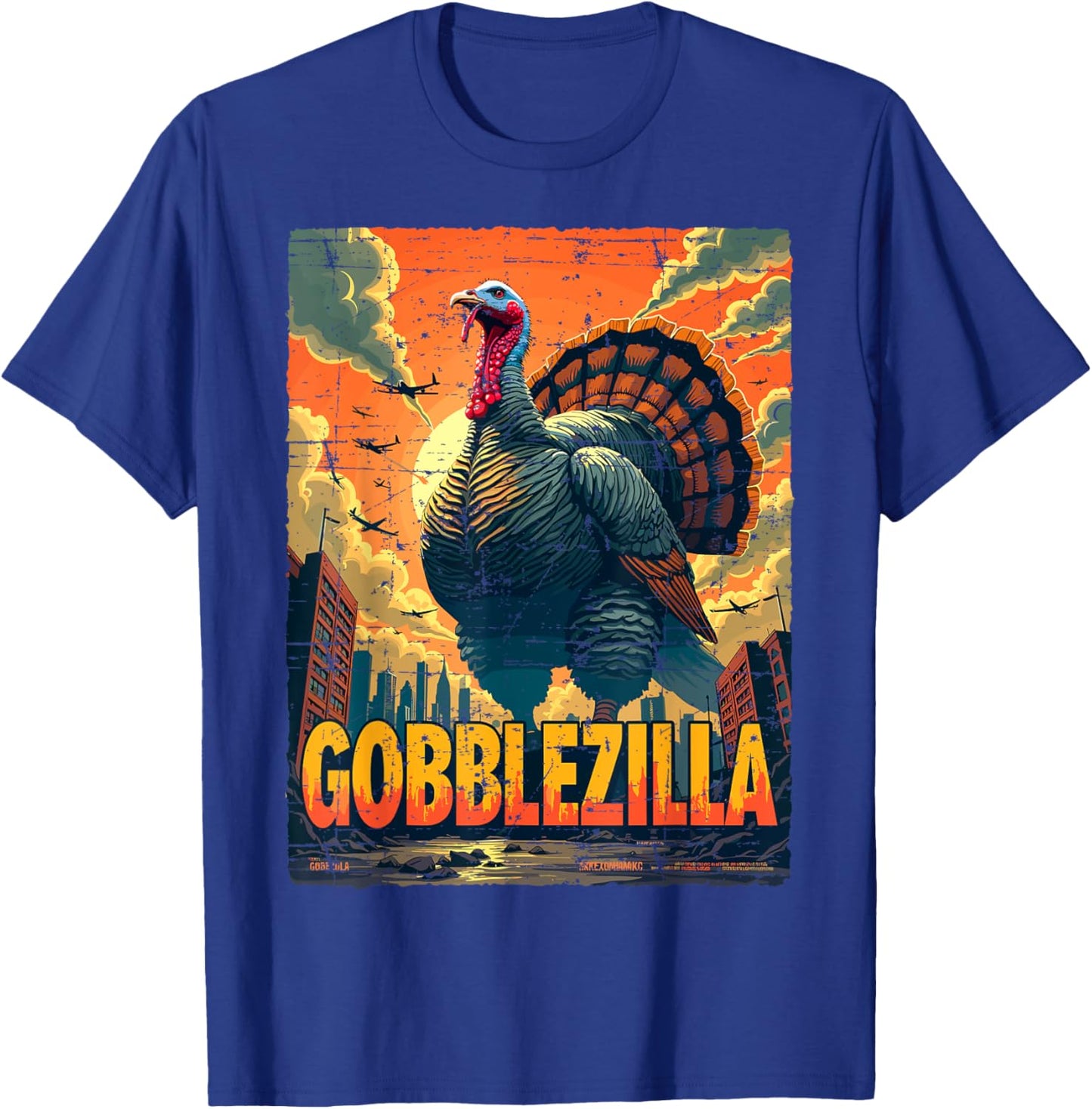 Vintage Funny Thanksgiving Day Gobblezilla Turkey Humor T-Shirt - T-Shirt | Royal