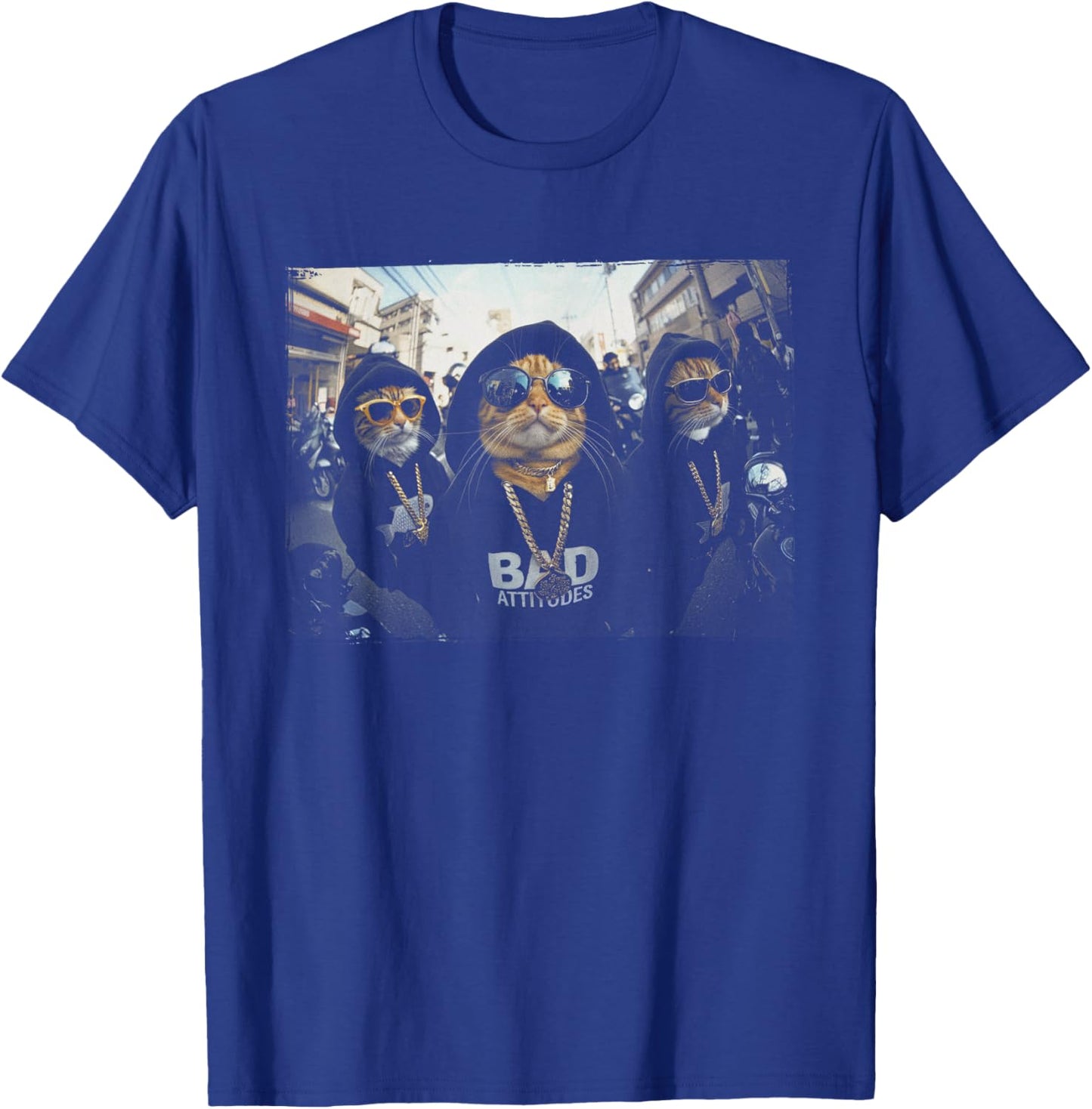 Hip Hop Gangster Cats Metal Rocker Sunglasses Feline Humor T-Shirt - T-Shirt | Royal