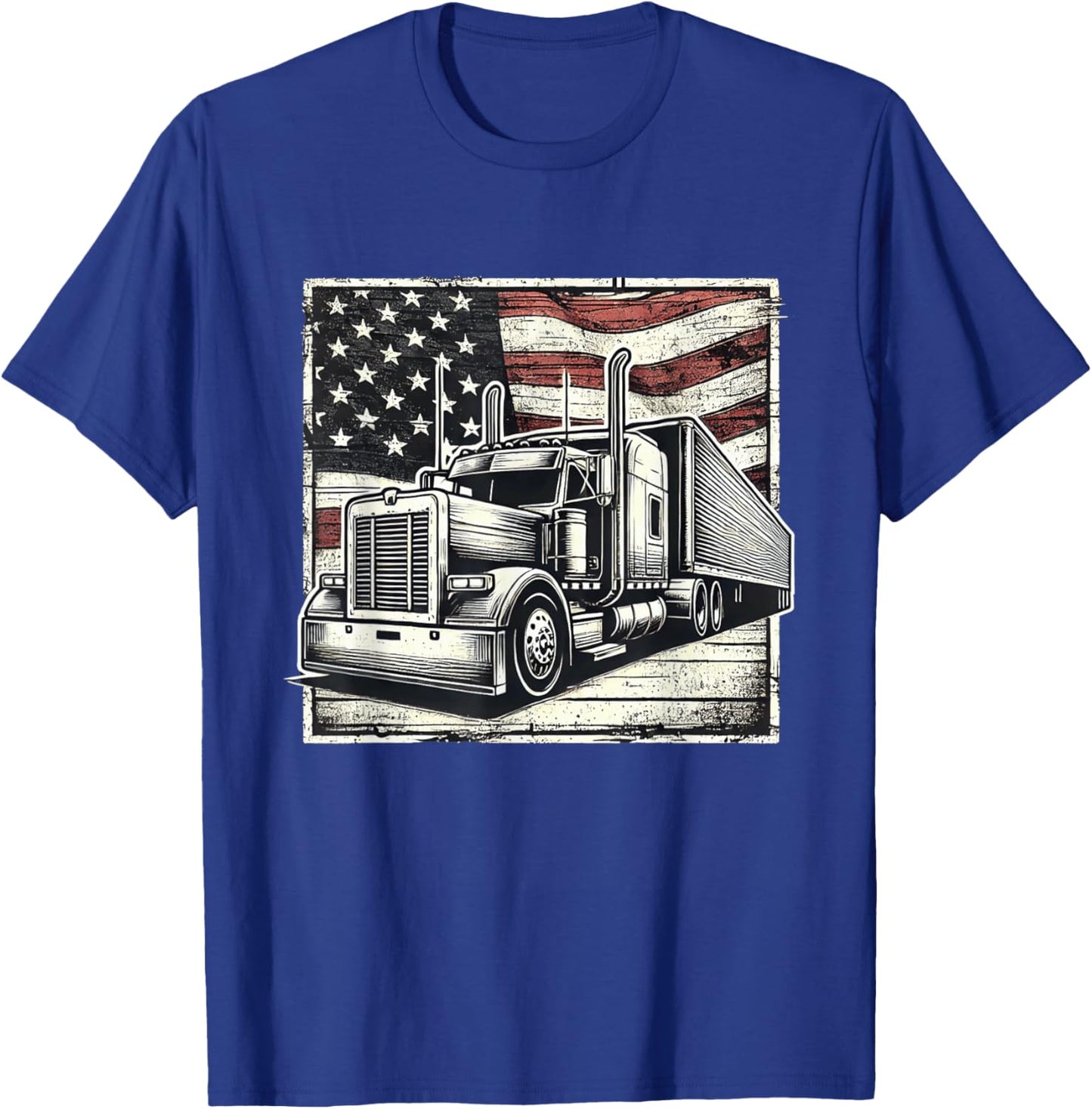 Semi-Trailer Trucker Big Rig American Flag Truck Driver T-Shirt - T-Shirt | Royal