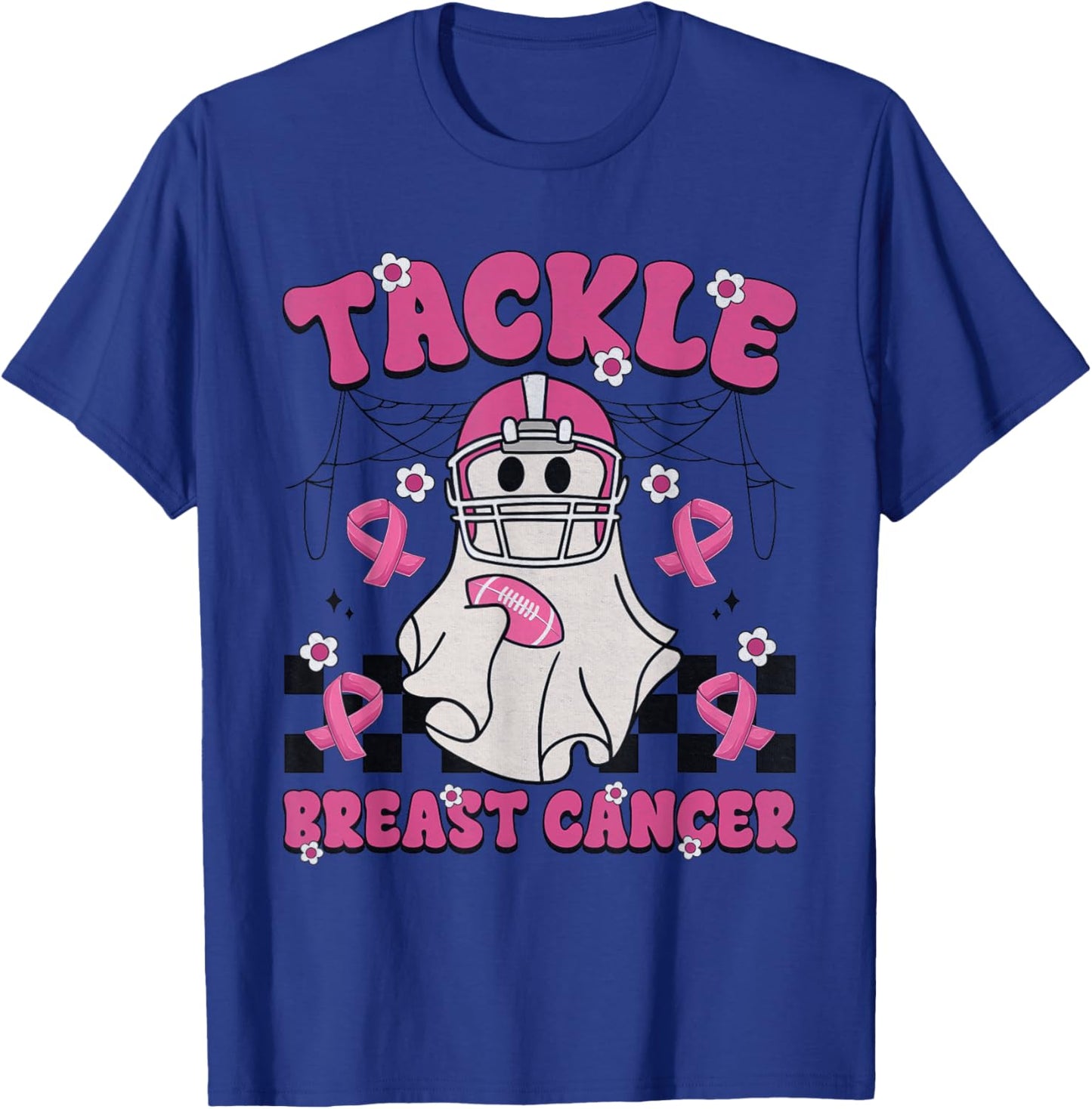 Tackle Breast Cancer Football Funny Ghost Pink Halloween T-Shirt - T-Shirt | Royal